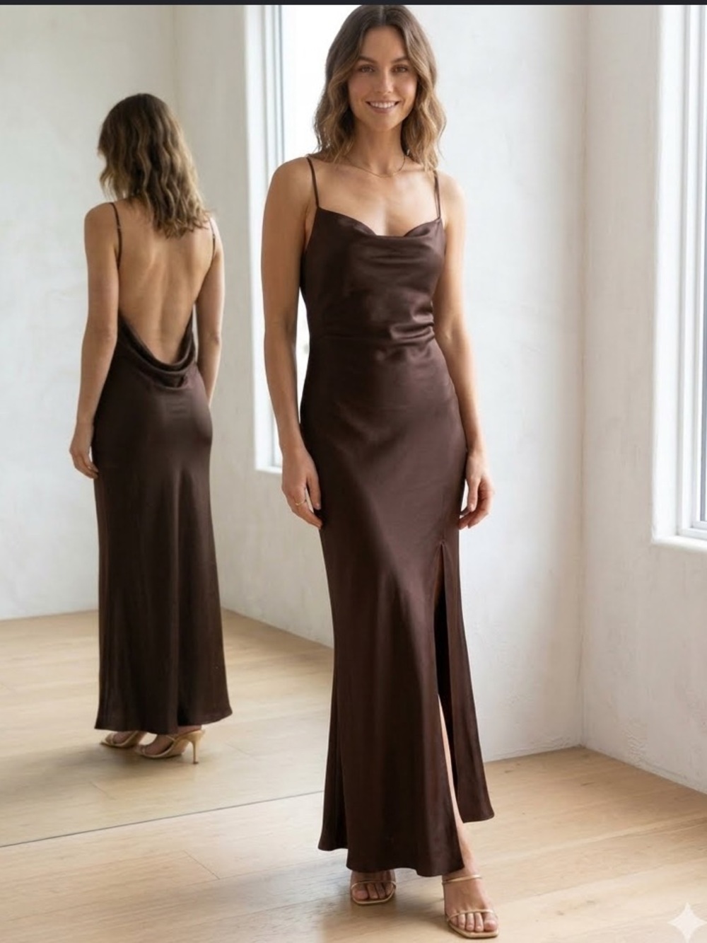 NWT Duchess floor length, strapy, backless Gown Size L